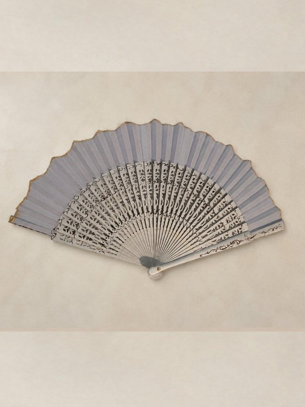 Vintage Gray Folding Hand Fan | Ornate Filigree | Wedding, Costume, Dance, Décor